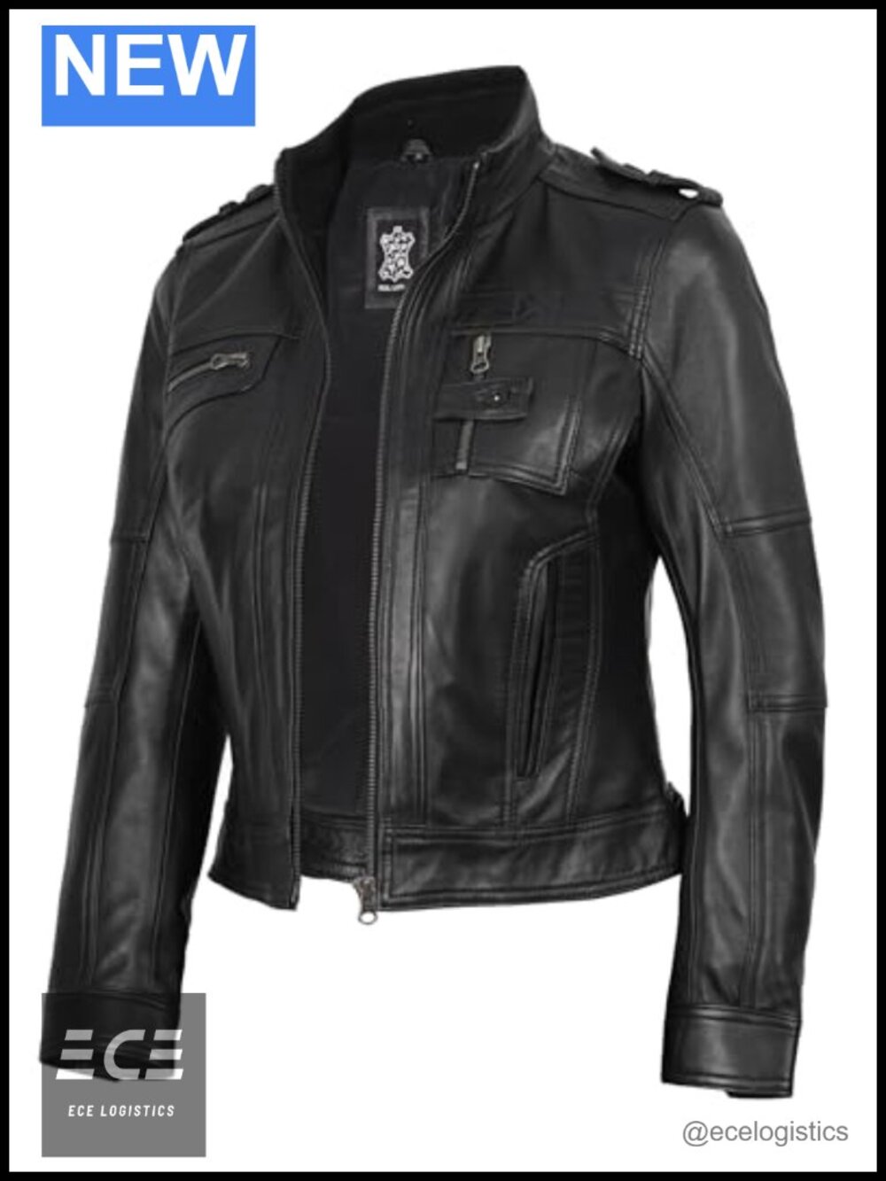 Real Lambskin Leather Jacket Womens Cafe Racer Moto Zip Quilted